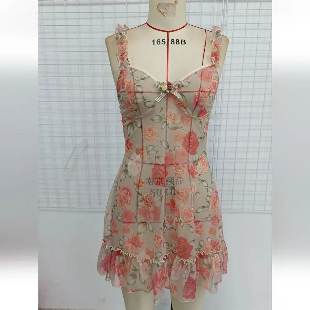 Women Xmas Printed Babydoll Lingerie Sexy Lace Funny Christmas Nightwear Dress